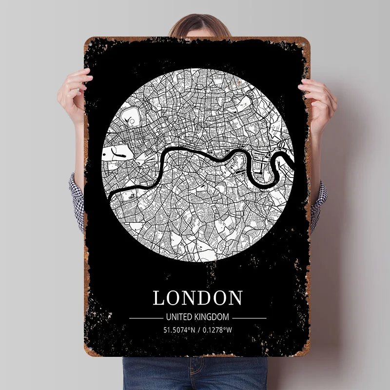 London City Map Tin Plaque Pos - Retro Gaming In London ulasan dan harga