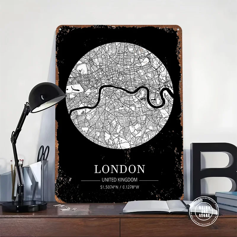 London City Map Tin Plaque Pos - Retro Gaming In London ulasan dan harga