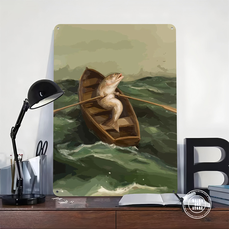 Funny Fish Meme Metal Poster C - Retro Gaming Meme ulasan dan harga