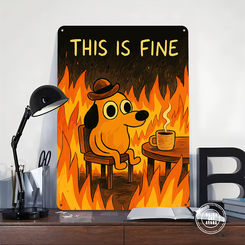 This Is Fine Dog Meme Metal Po - Retro Gaming Meme ulasan dan harga